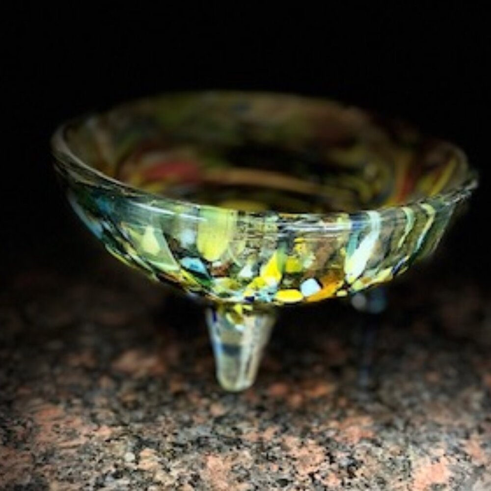 Beautiful! Art Glass Footed Bowl - Multicolor Fused Glass (NOWT) - Picture 3 of 12
